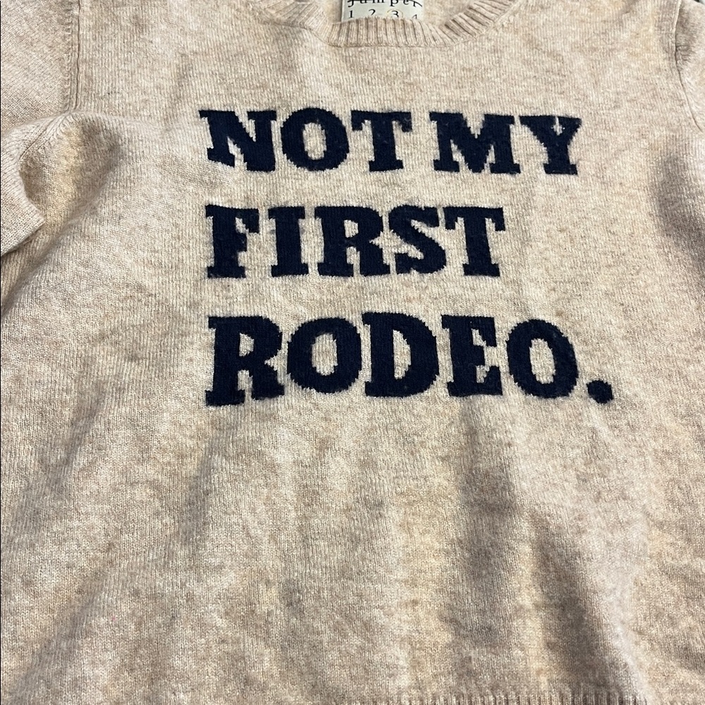 Jumper Not My First Rodeo Size 3 Women's Beige Sweater with Navy Text - Picture 8 of 11